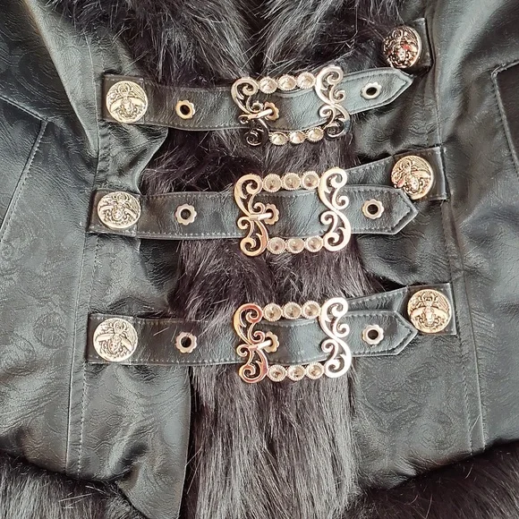 Devil Fashion Gothic Faux Leather Jacket With Faux Fur Trim - Picture 2 of 8